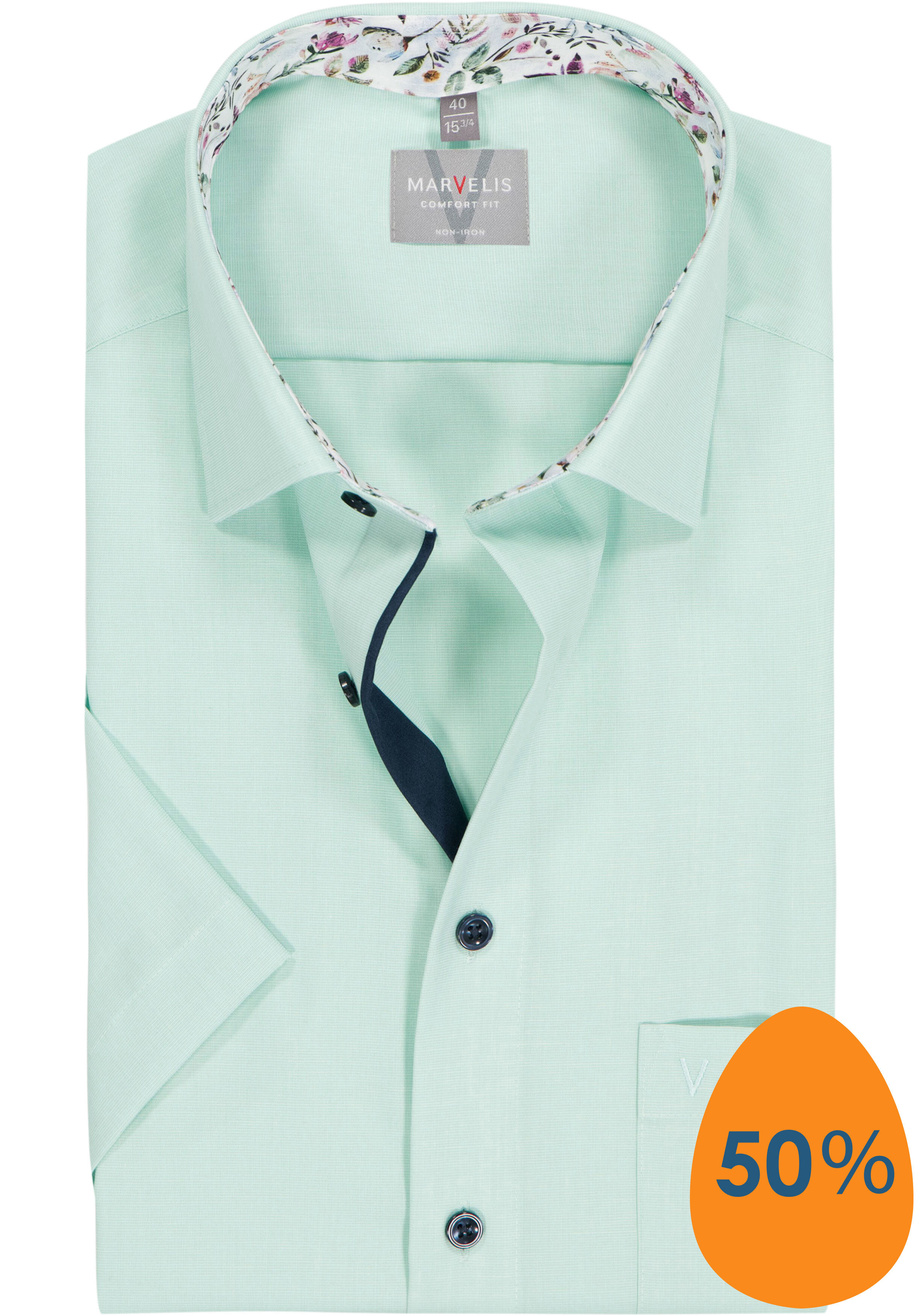 MARVELIS comfort fit overhemd, korte mouw, fil a fil, lichtgroen